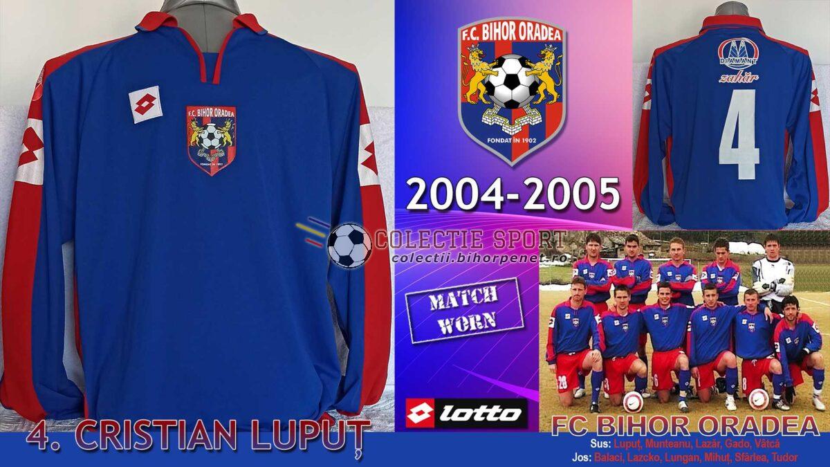 Tricou de joc Lotto, FC Bihor Oradea, sezonul 2004-2005, 4. Cristian Lupuț. Foto credit poza FC Bihor: www.fcbihor.ro