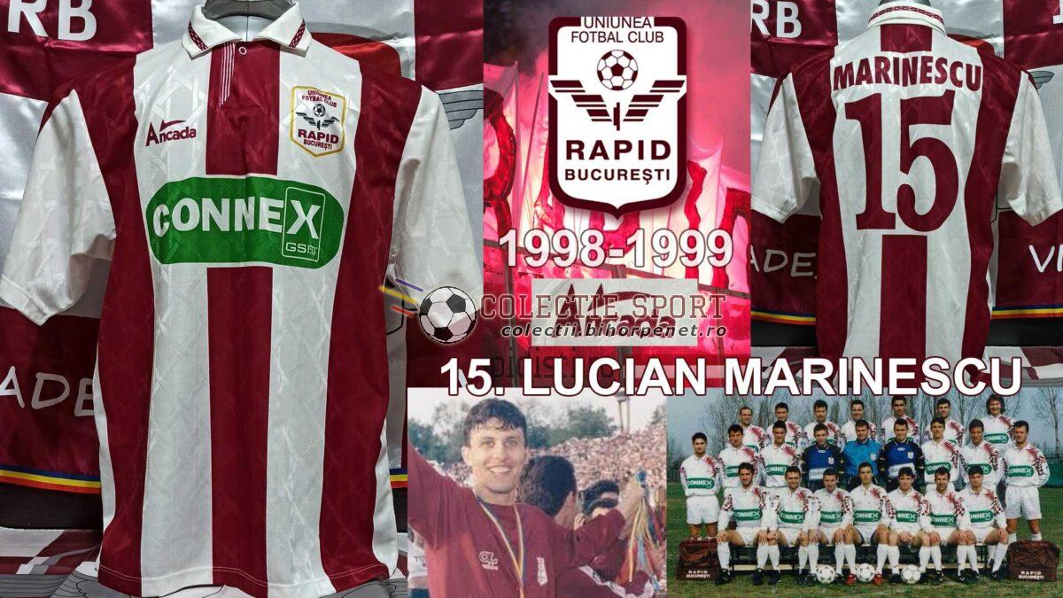 Tricouri de colectie Rapid Bihor Romania: Tricou Rapid București 1998-1999, Ancada, 15. Lucian Marinescu. Această variantă de echipament nu a fost folosită în meciuri oficiale.