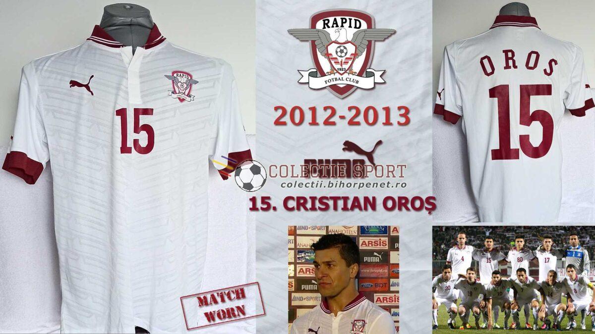 Tricou de joc Puma, Rapid București, purtat de jucător în meci oficial, sezonul 2012-2013, 15. Cristian Oroș