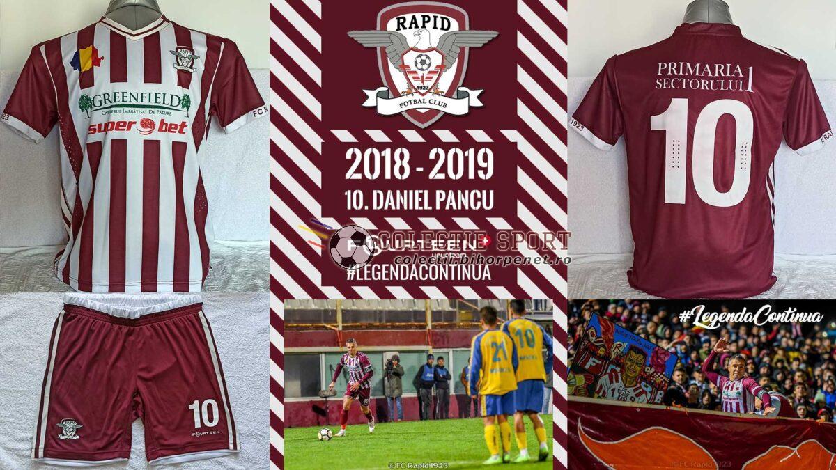 Official equipment 2018-2019, Fourteen, white - burgundy, Rapid București. Bottom: pictures from Rapid - ACS Înainte Modelu: 1-0, 24.11.2018, the last game played by Rapid on old Giulesti stadium and also the last Daniel Pancu's official game. Foto credit: @FCRapid1923